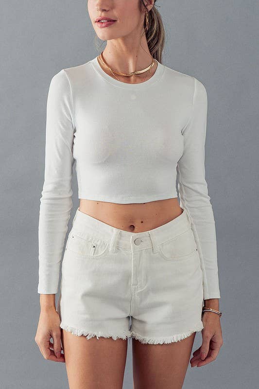 Urban Daizy Essential Fitted Long Sleeve Crew Crop Top Ivory Knit Top - Women's (UDZ-TP-00031) – alternate view 4