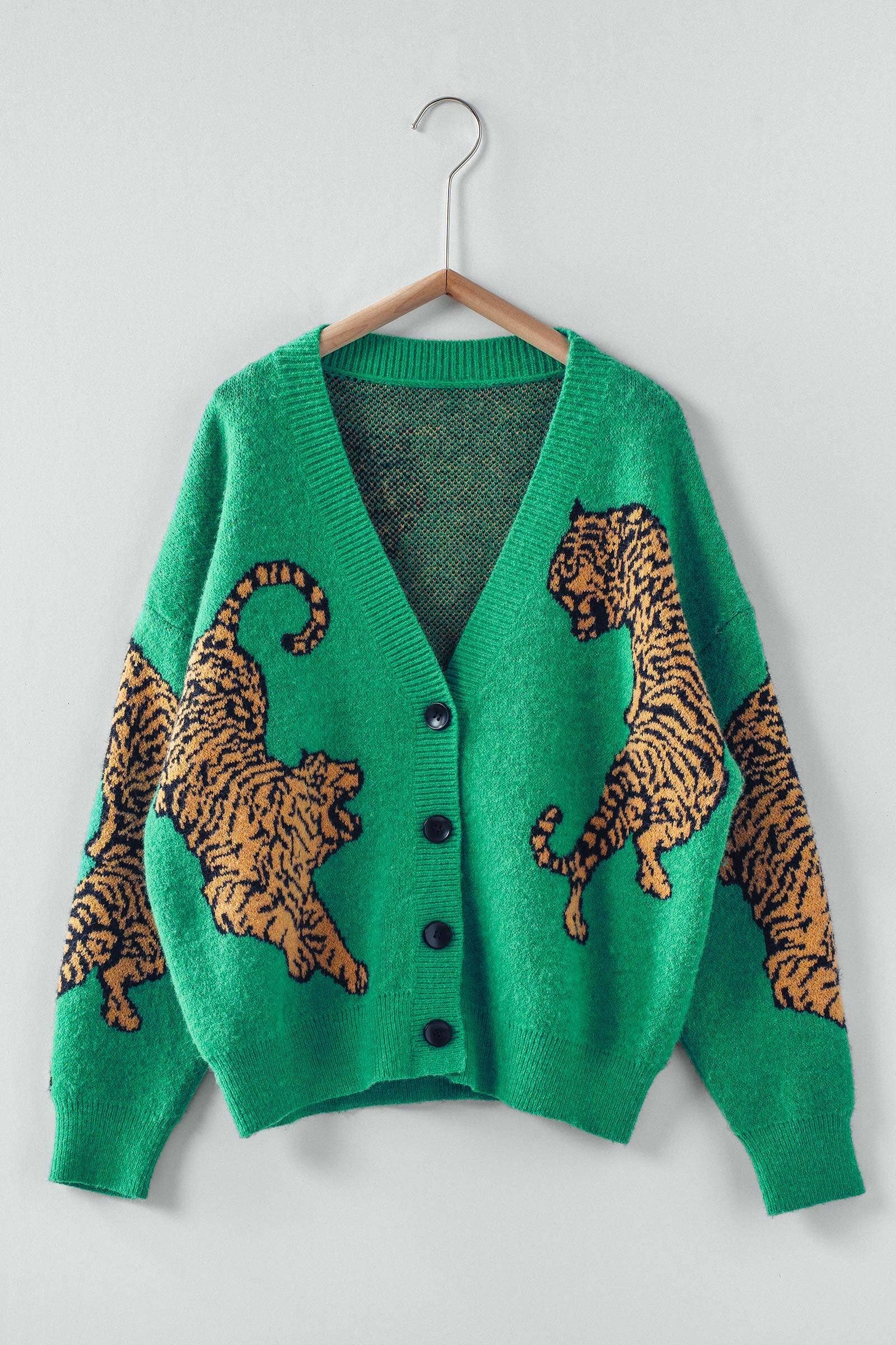 Tiger Jacquard Knit Sweater Cardigan