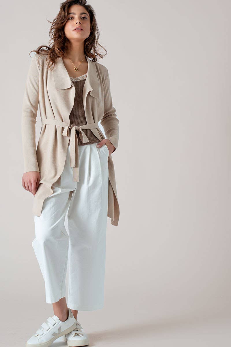 Urban Daizy Draped Front Long Sleeve Waist Tie Cardigan Taupe Cardigan - Women's (UDZ-KN-00530) – alternate view 5