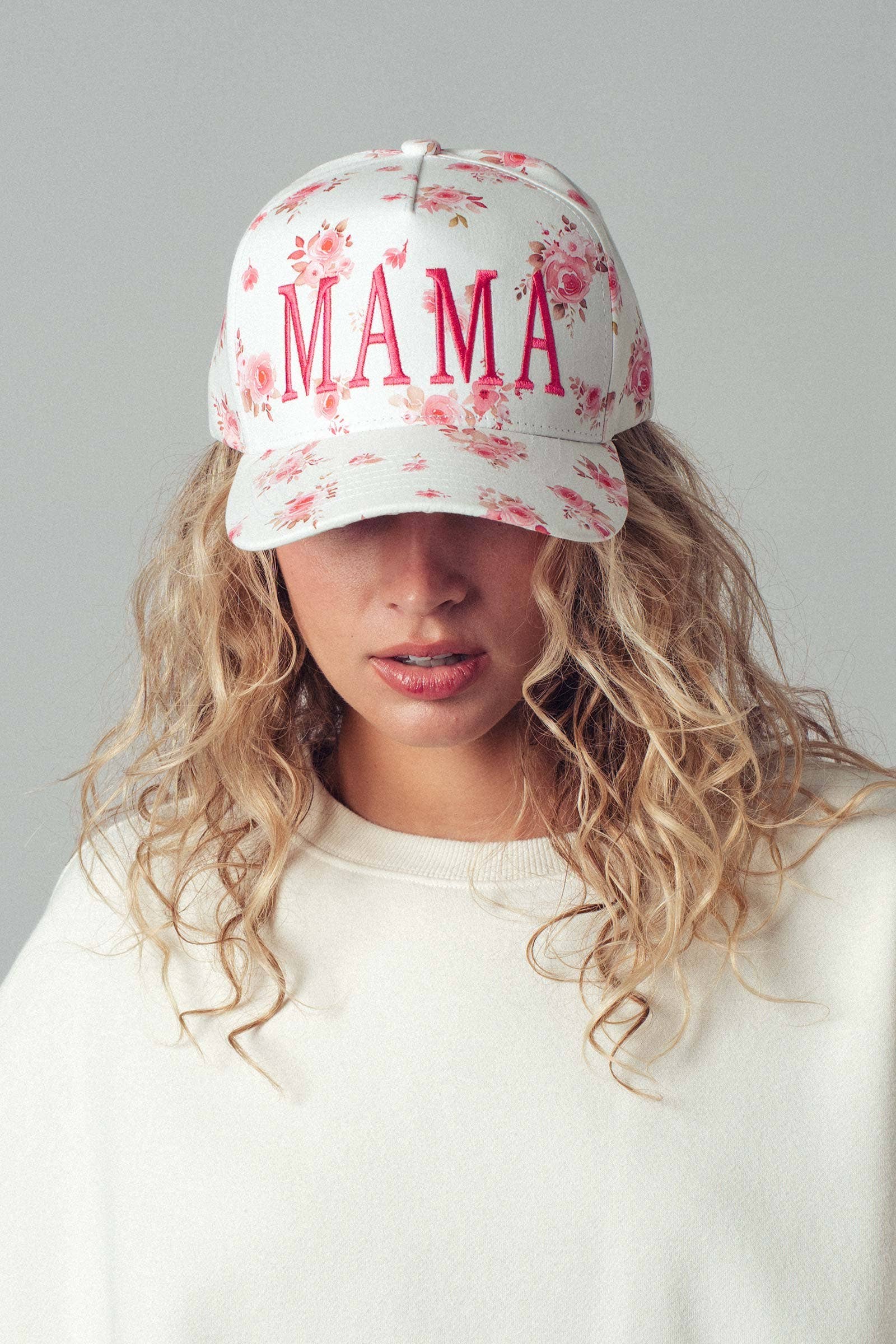 MAMA Floral Embroidered Trucker Cap