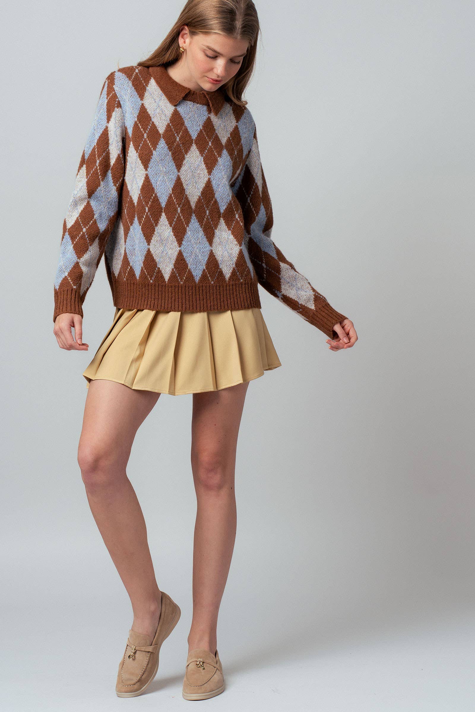 Argyle Polo Collar Knit Sweater