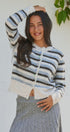 Lace Trim Striped Cardigan Coastal Grandma Preppy for Women in IVORY BROWN - Women's Cardigans & Shrugs | Urban Daizy