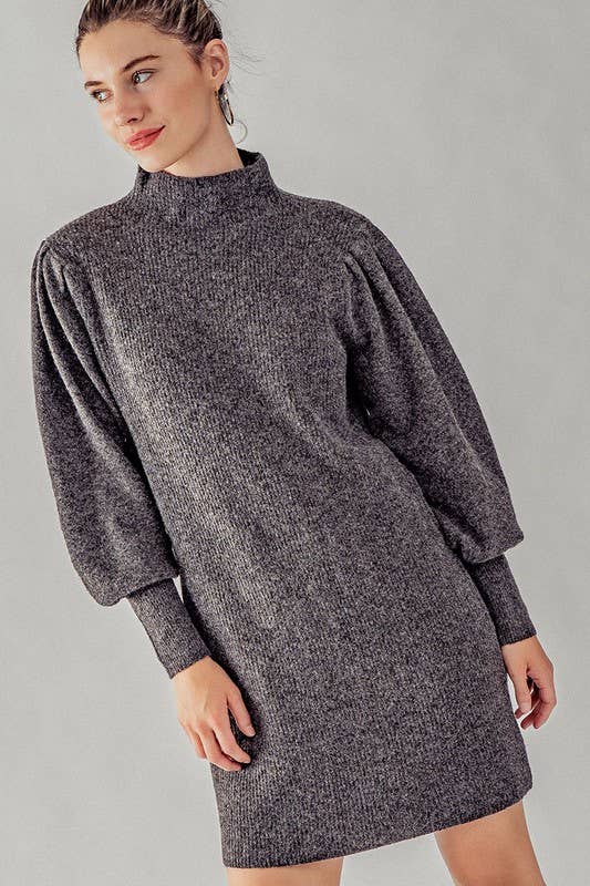 Urban Daizy Balloon Sleeve Mock Neck Sweater Dress Charcoal Dress - Women's (UDZ-DR-00096) – alternate view 10