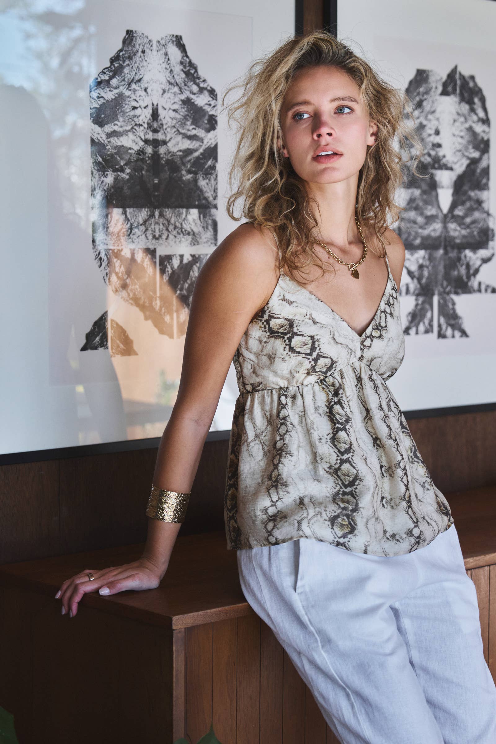 Urban Daizy Snake Print Tencel Linen Babydoll Cami Top Multi Camisole - Women's (UDZ-TP-01050) – alternate view 2