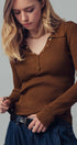 Urban Daizy Classic Fitted Ribbed Knit Polo Sweater Brown Knit Sweater - Women's (UDZ-KN-00657) – alternate view 9