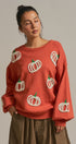 Pumpkin Embroidered Crew Neck Sweater in RUST - Women's Sweaters | Urban Daizy