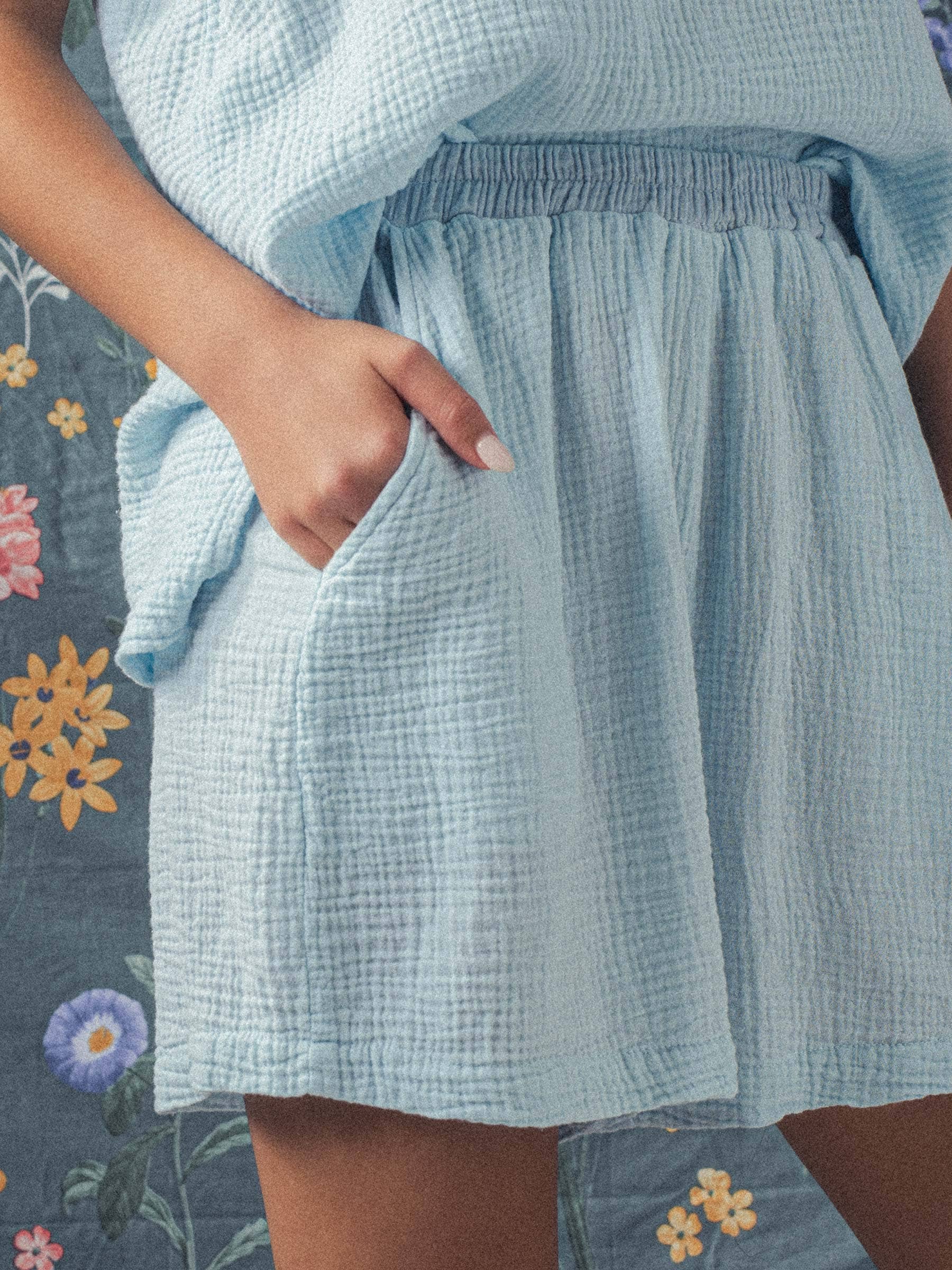 Urban Daizy Vintage Washed Bubble Gauze Lounge Shorts Black Lounge Shorts - Women's (UDZ-PT-00258) – alternate view 4