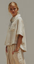 Washed Utility Half-Placket Cropped Shirt in TAUPE	 - Women's Shirts & Blouses | Urban Daizy