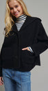 Hooded Button-Front Wool Blend Short Jacket in BLACK - Women's Jackets & Blazers | Urban Daizy