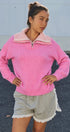 Wool Blend Half Zip Sweater with Double Collar in PINK - Women's Sweaters | Urban Daizy