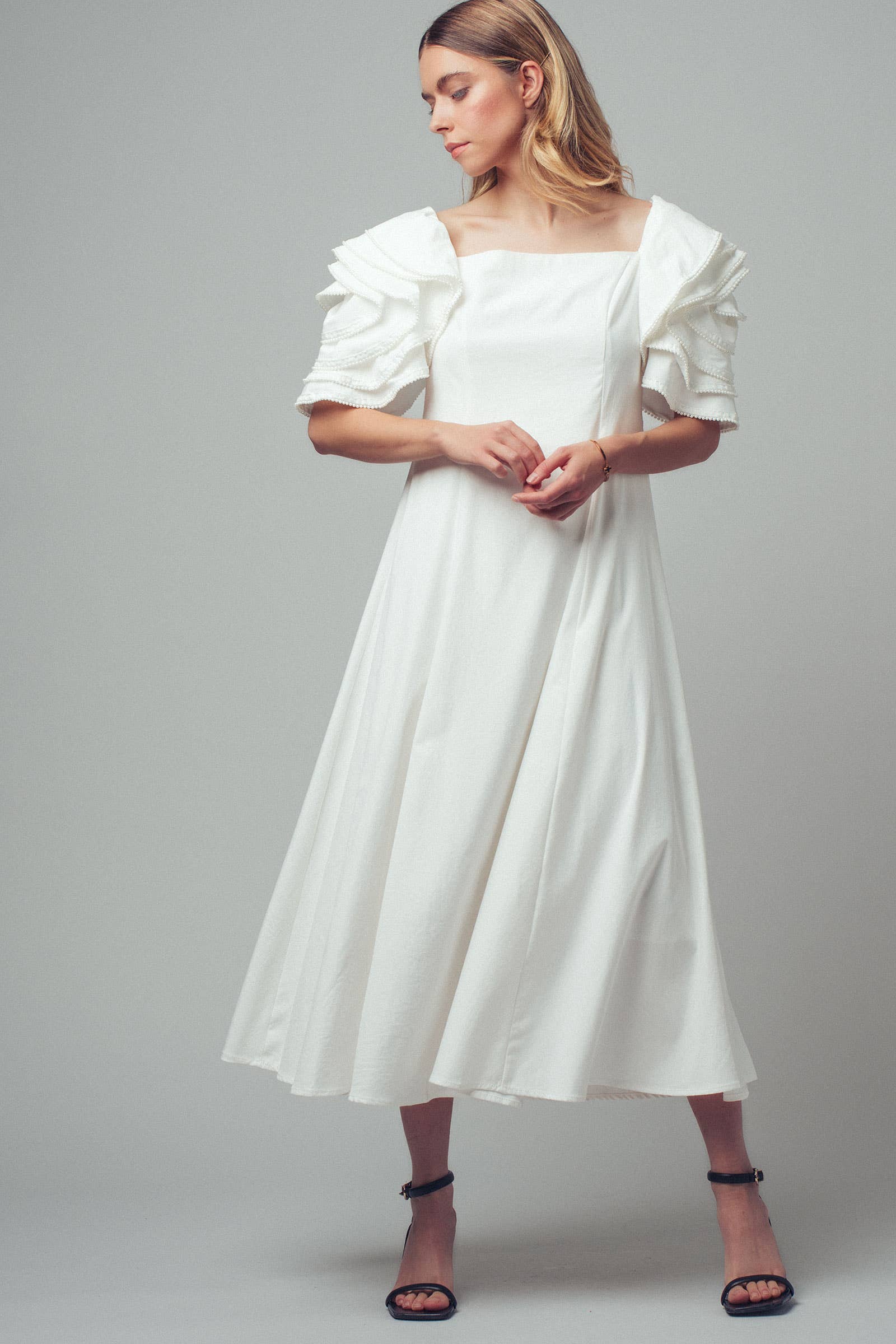 Tiered Ruffle Sleeve Smocked Midi Dress