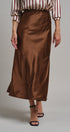 Bias Cut Satin Maxi Skirt with Fluid Drape in BROWN - Women's Midi Skirts | Urban Daizy