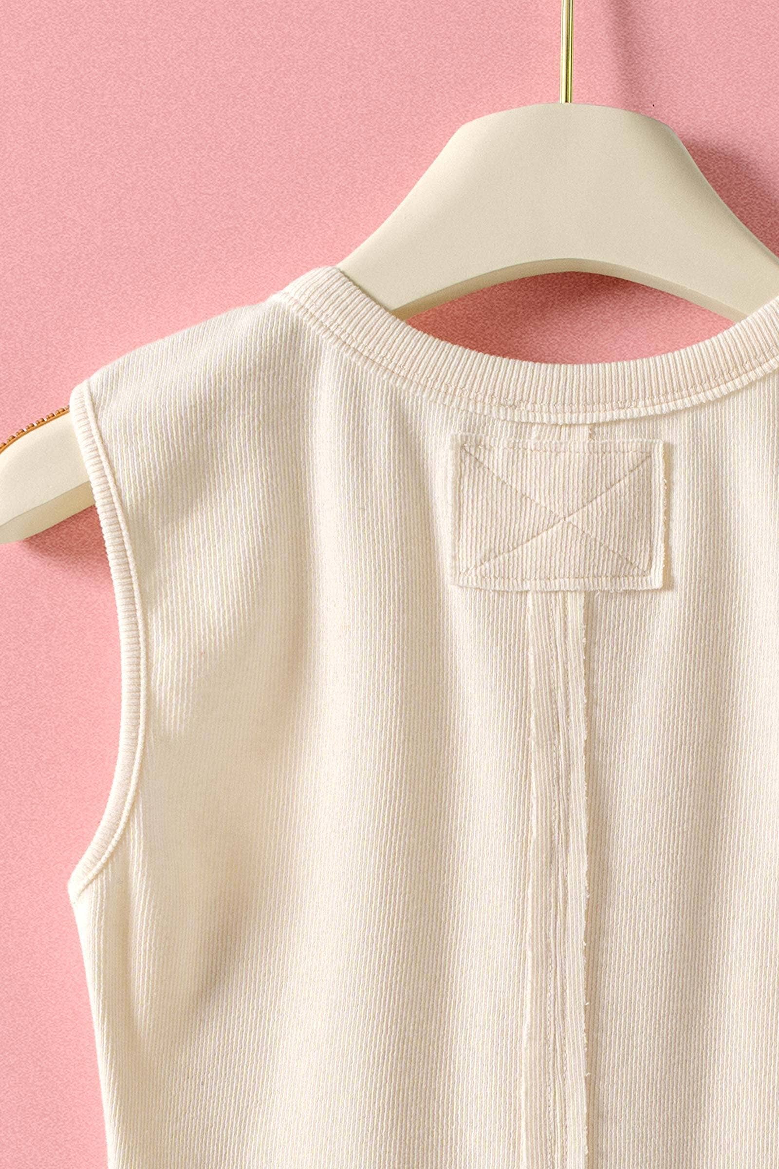 Urban Daizy Raw Edge Ribbed Henley Tank Black Tank Top - Women's (UDZ-TP-01039) – alternate view 10