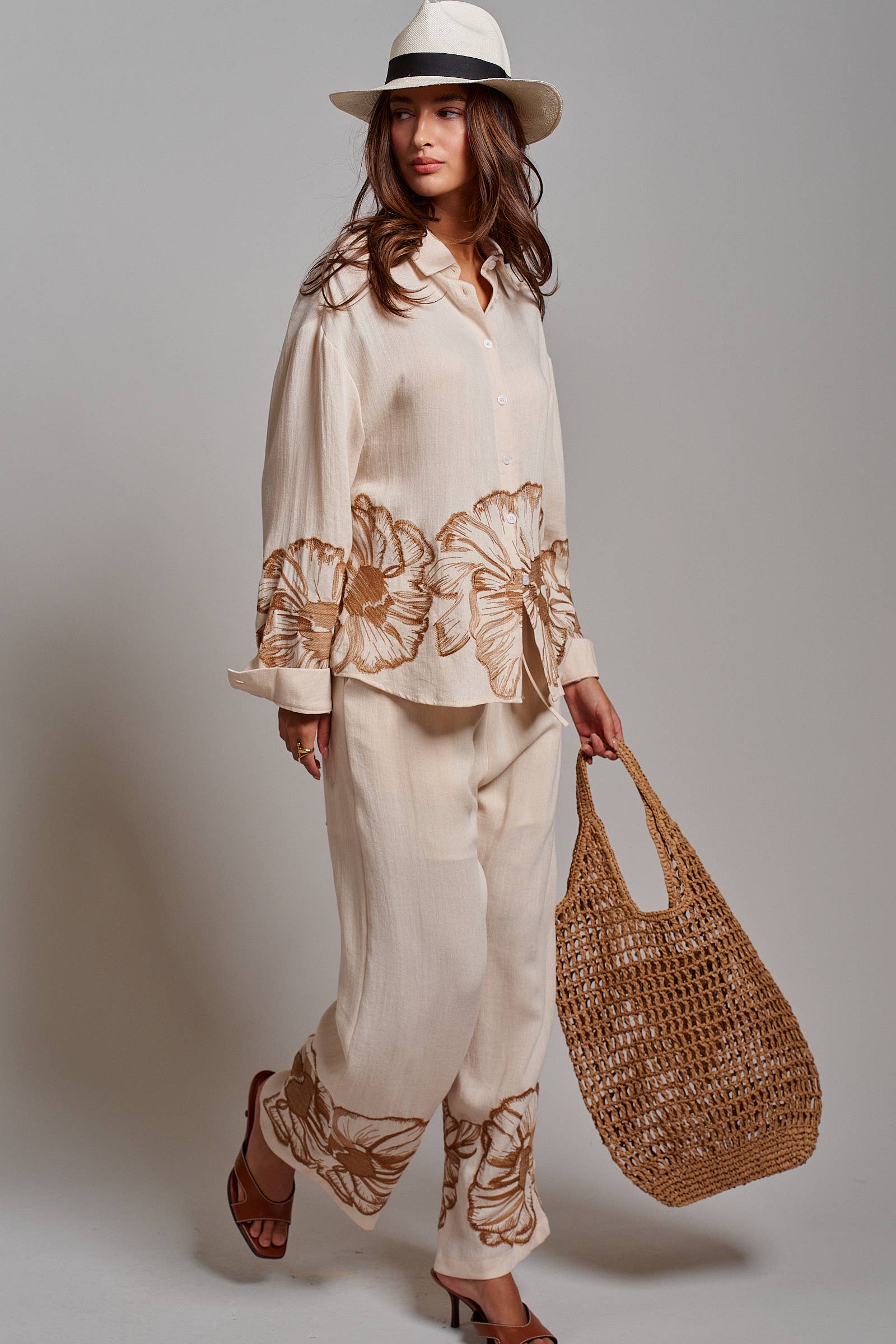 Floral Embroidered Oversized Button Down Shirt