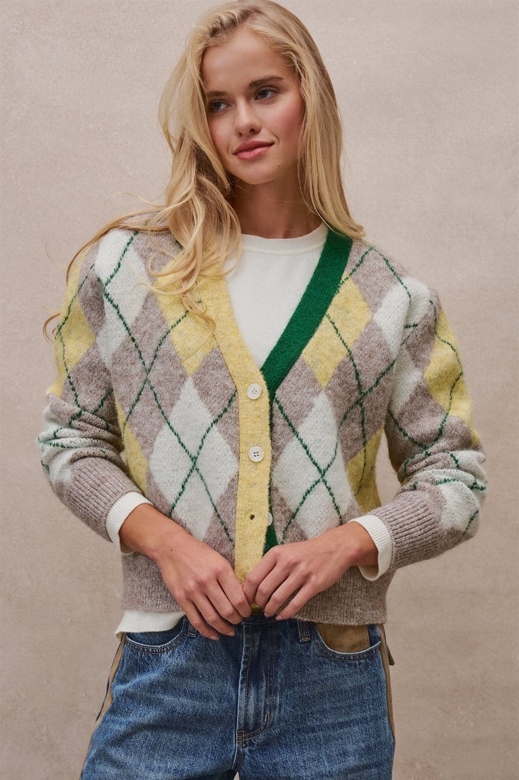 Vintage Pastel Argyle Back to School Cardigan in Preppy Old  in GREEN - Women's Cardigans & Shrugs | Urban Daizy