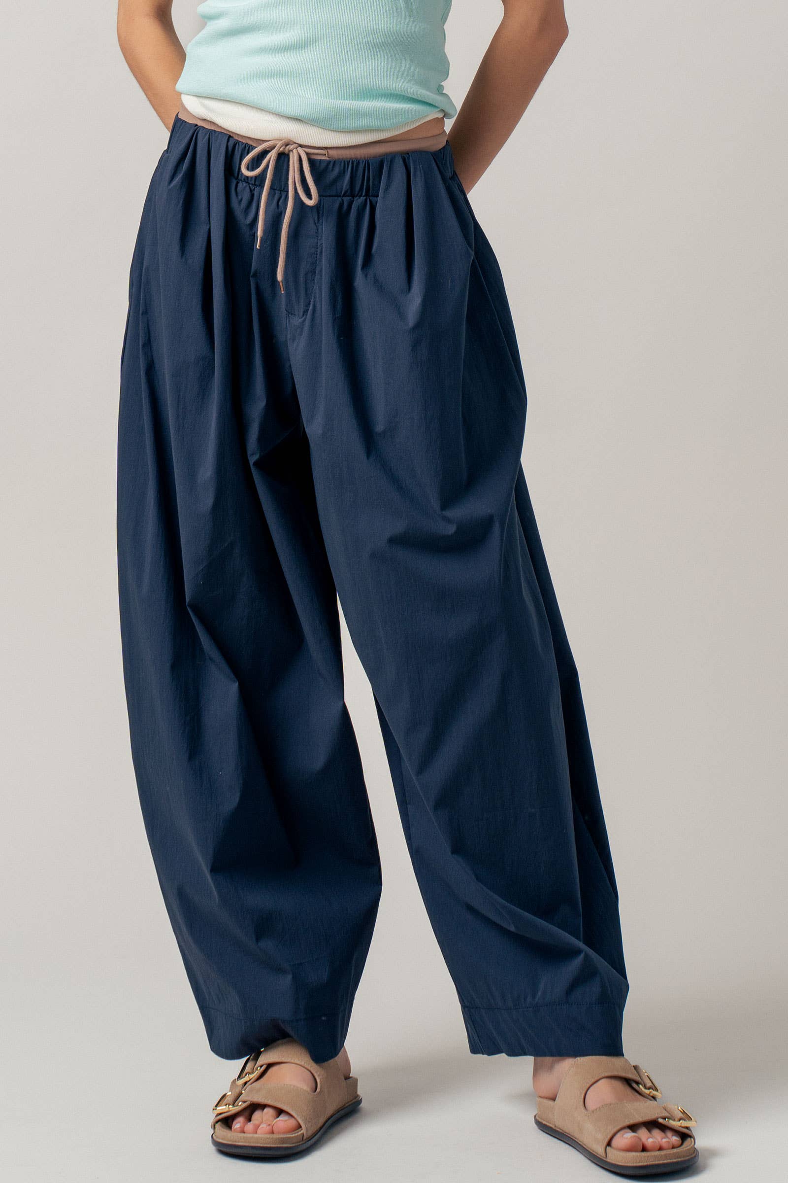 Urban Daizy Contrast Waist Cocoon Leg Pants Navy Pants - Women's (UDPT0102-Navy)
