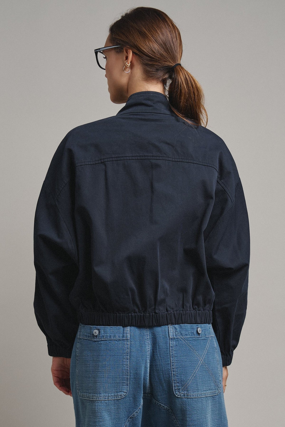 Cropped Zip Bomber Jacket in NAVY - Women's Jackets & Blazers | Urban Daizy
