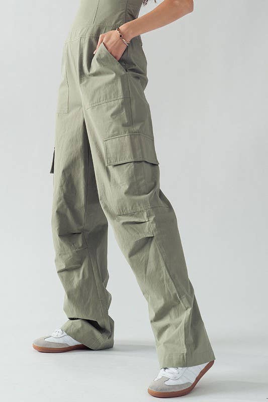 Urban Daizy Strapless Wide Leg Cargo Pocket Artisanal Jumpsuit Moss Jumpsuit - Women's (UDZ-JR-00002) – alternate view 11