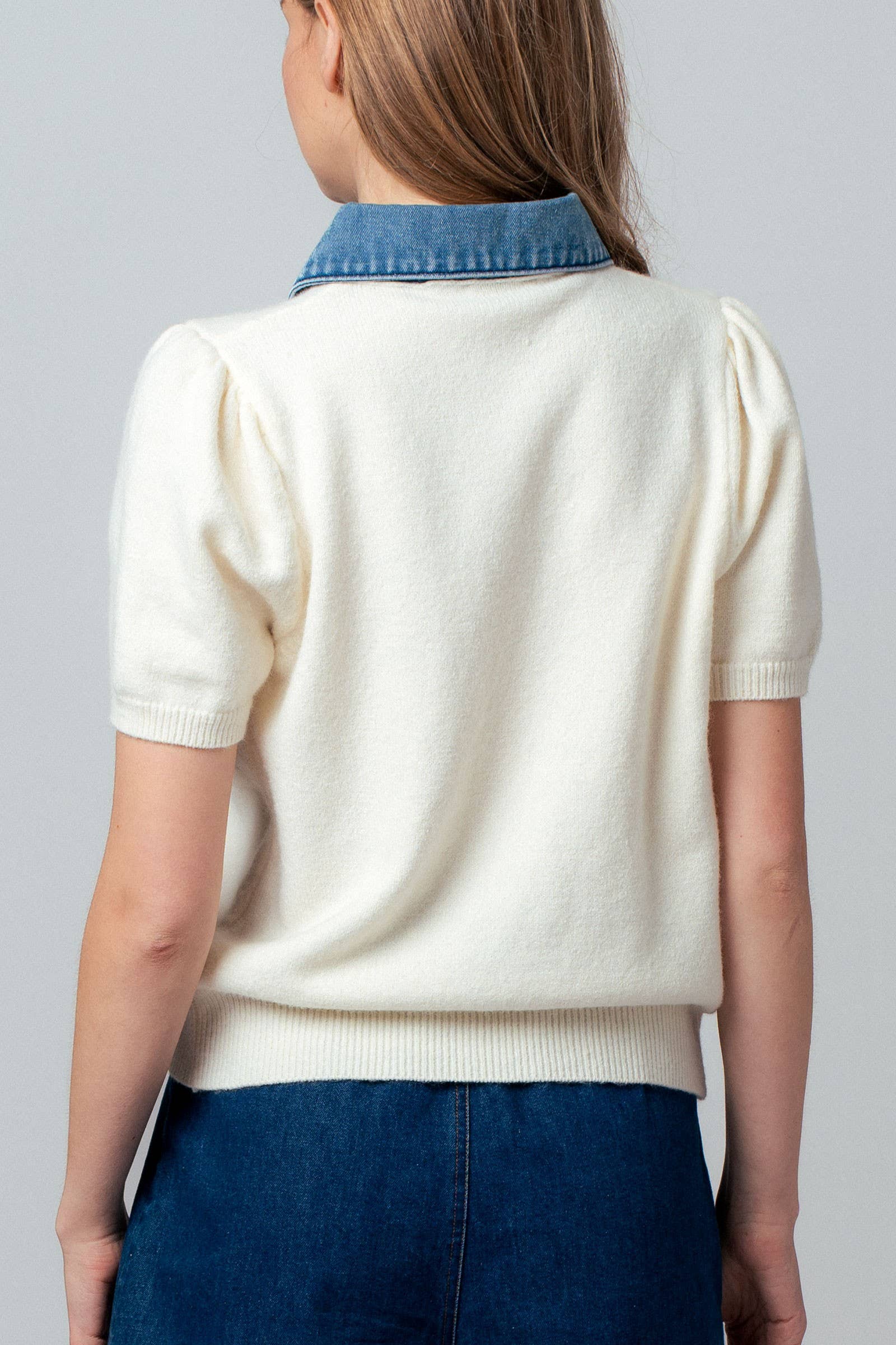 Contrast Denim Collar Knit Sweater Top