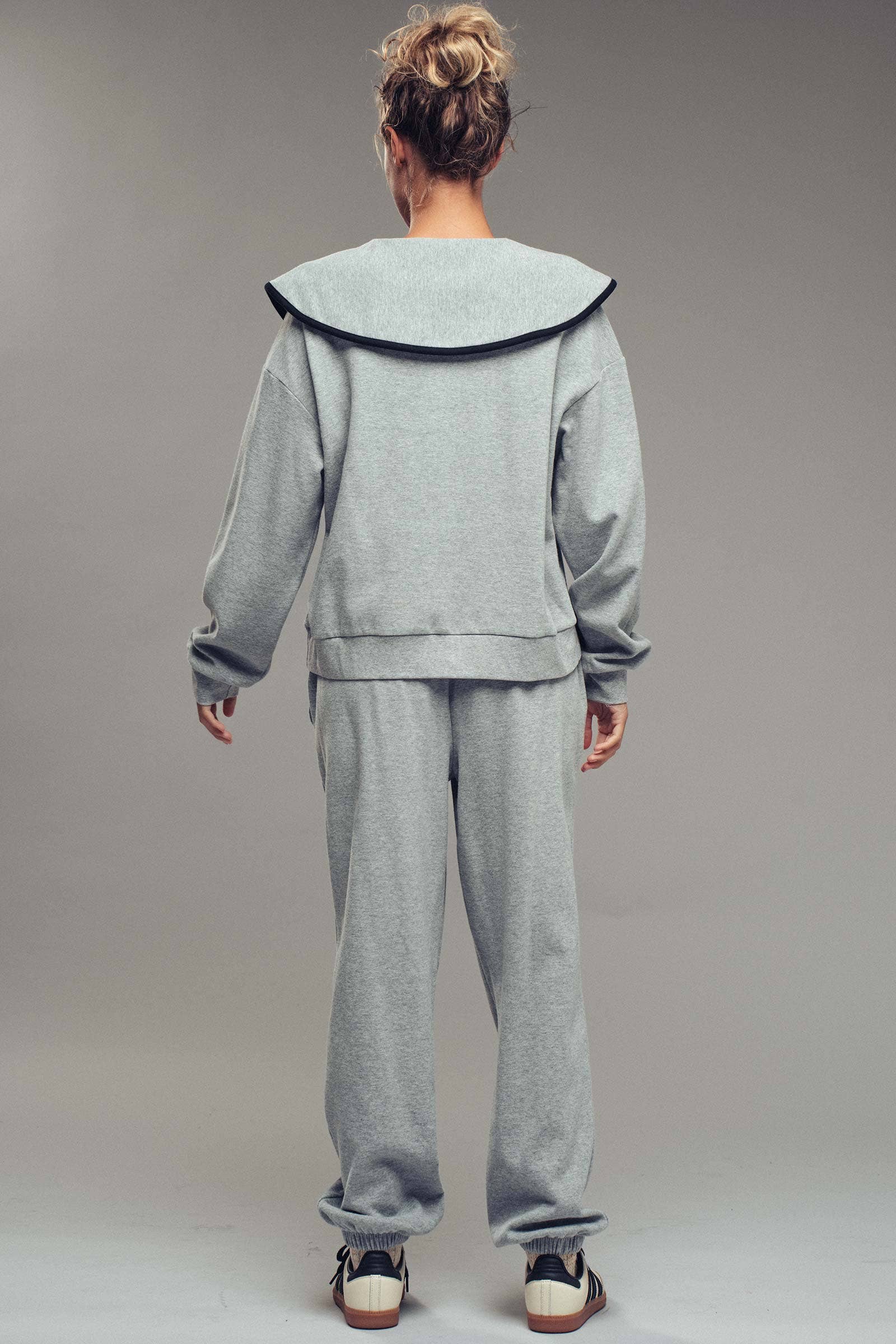 Urban Daizy Statement Sailor Collar Quarter Zip Lounge Set H-Grey Black Top & Pant Set (NOT Loungewear) - Women's… –…