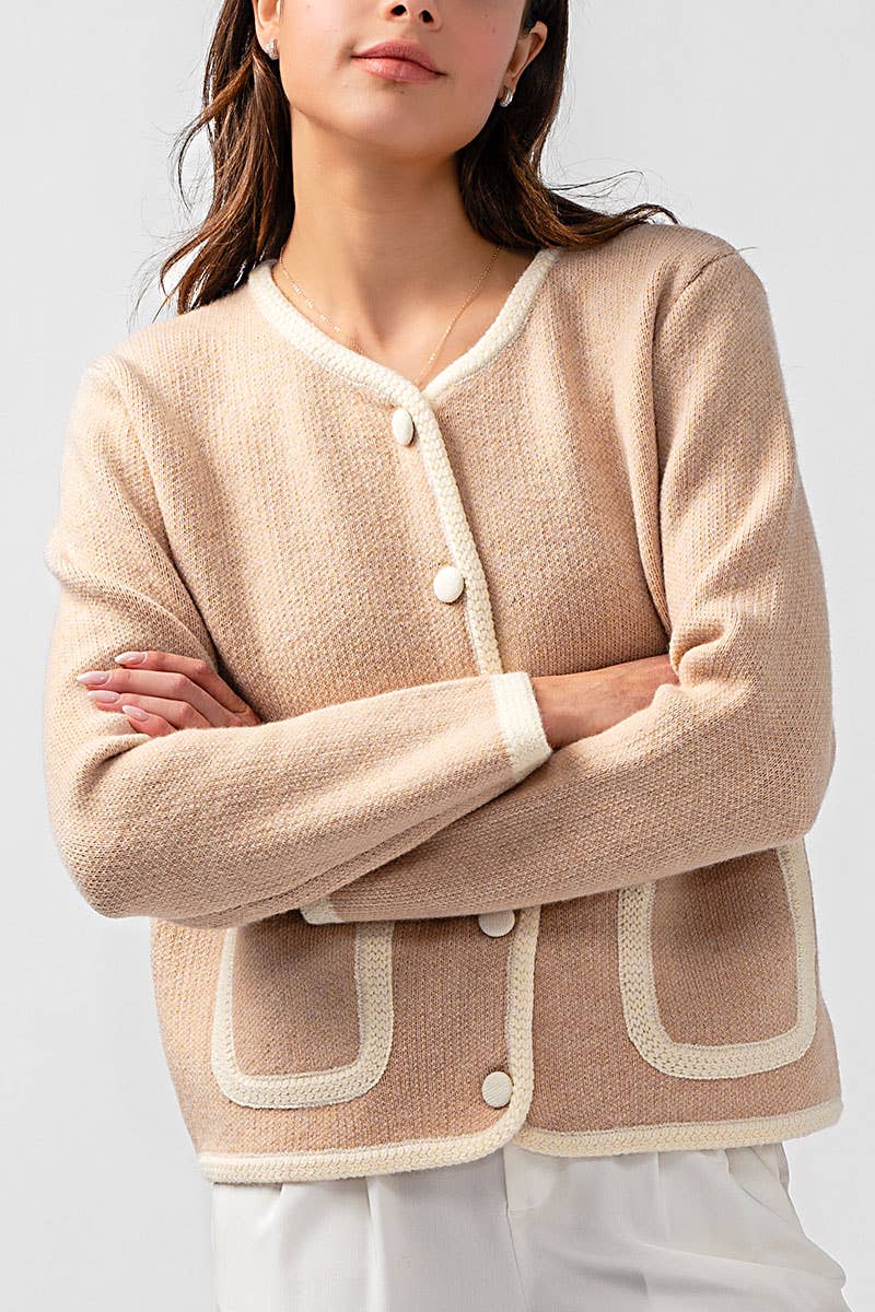 Urban Daizy Classic Contrast Trim Patch Pocket Cardigan Ivory Cardigan - Women's (UDZ-KN-00363) – alternate view 18