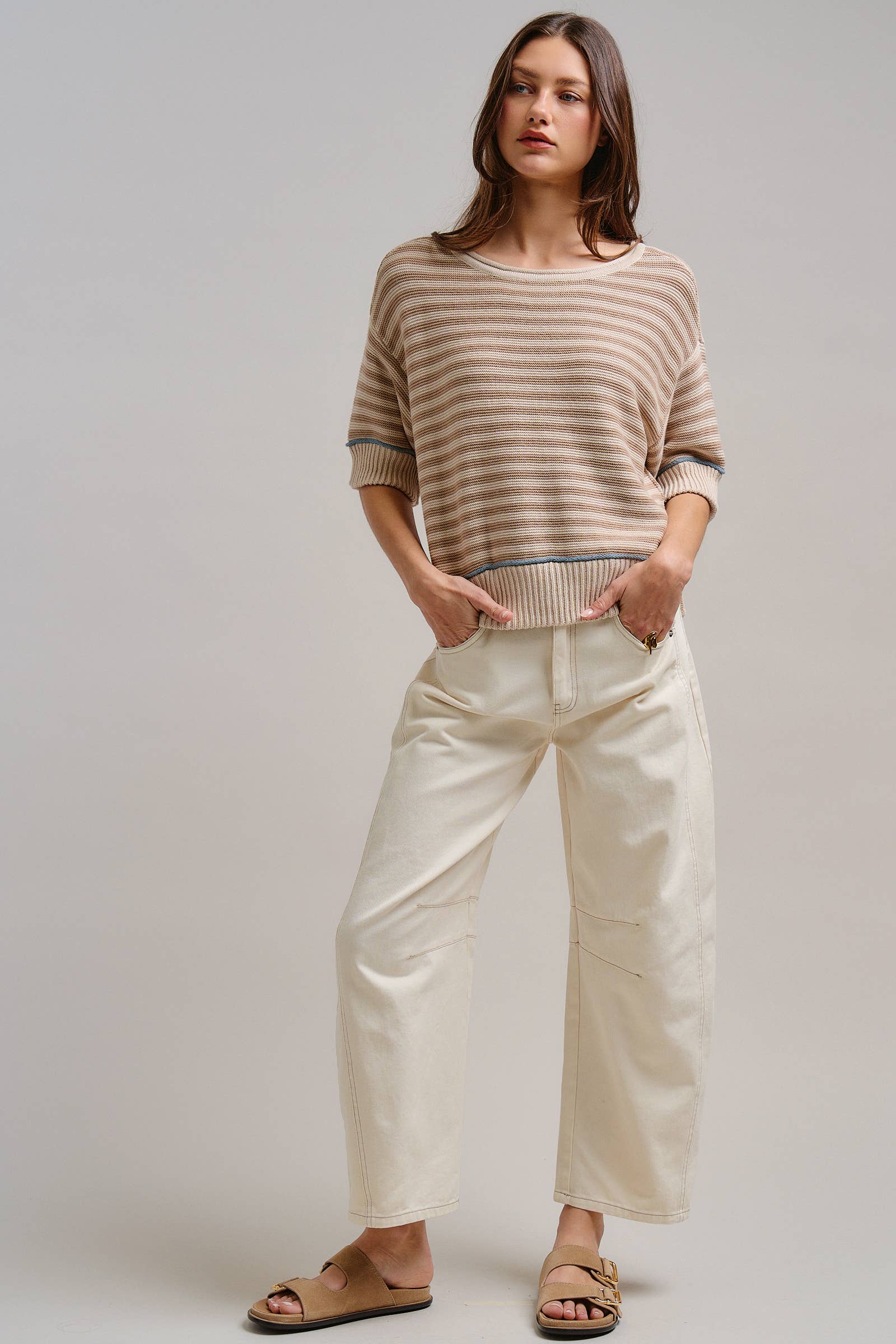 Urban Daizy Ecru White Wide Leg Barrel Jeans ECRU Jeans - Women's (TNPT0808-ECRU) – alternate view