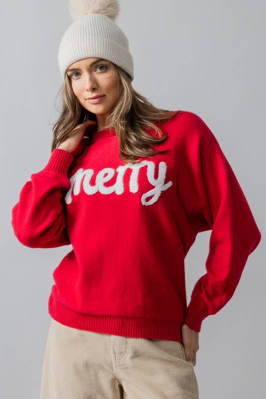Urban Daizy Merry Embroidered Crewneck Sweater Ivory Knit Sweater - Women's (UDZ-KN-00488) – alternate view 15