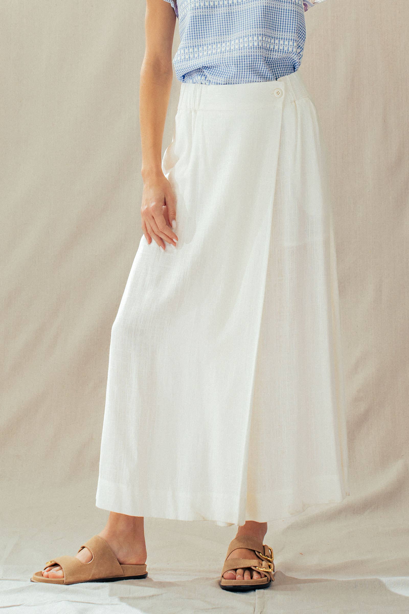 Bohemian Button Front Wrap Around Elastic Waist Maxi Skirt