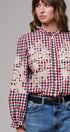 Floral Embroidered Gingham Blouse in Romantic Prairie Style in RED/NAVY - Women's Graphic T-shirts | Urban Daizy