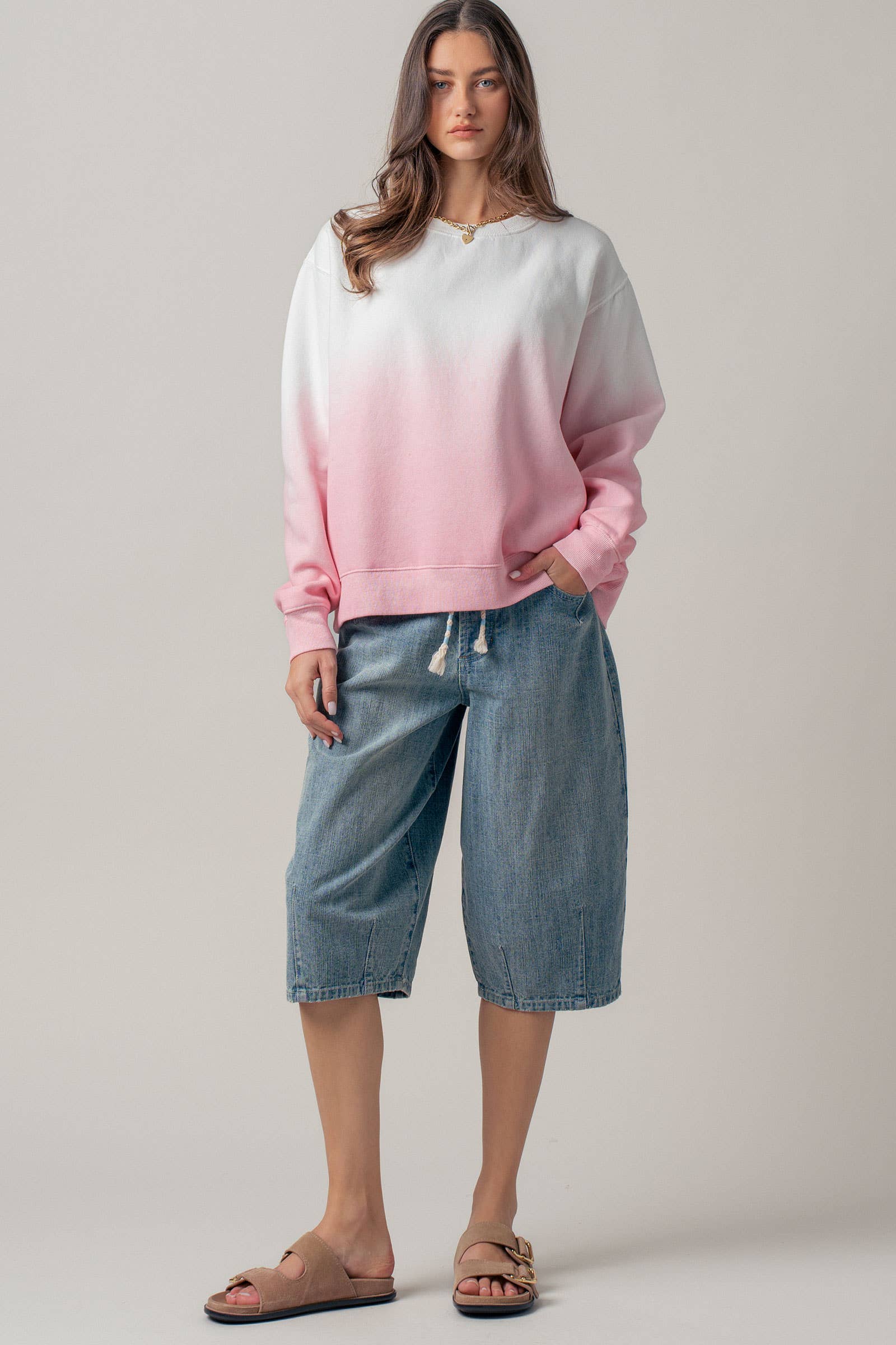Ombré Dip-Dye Crewneck Sweater