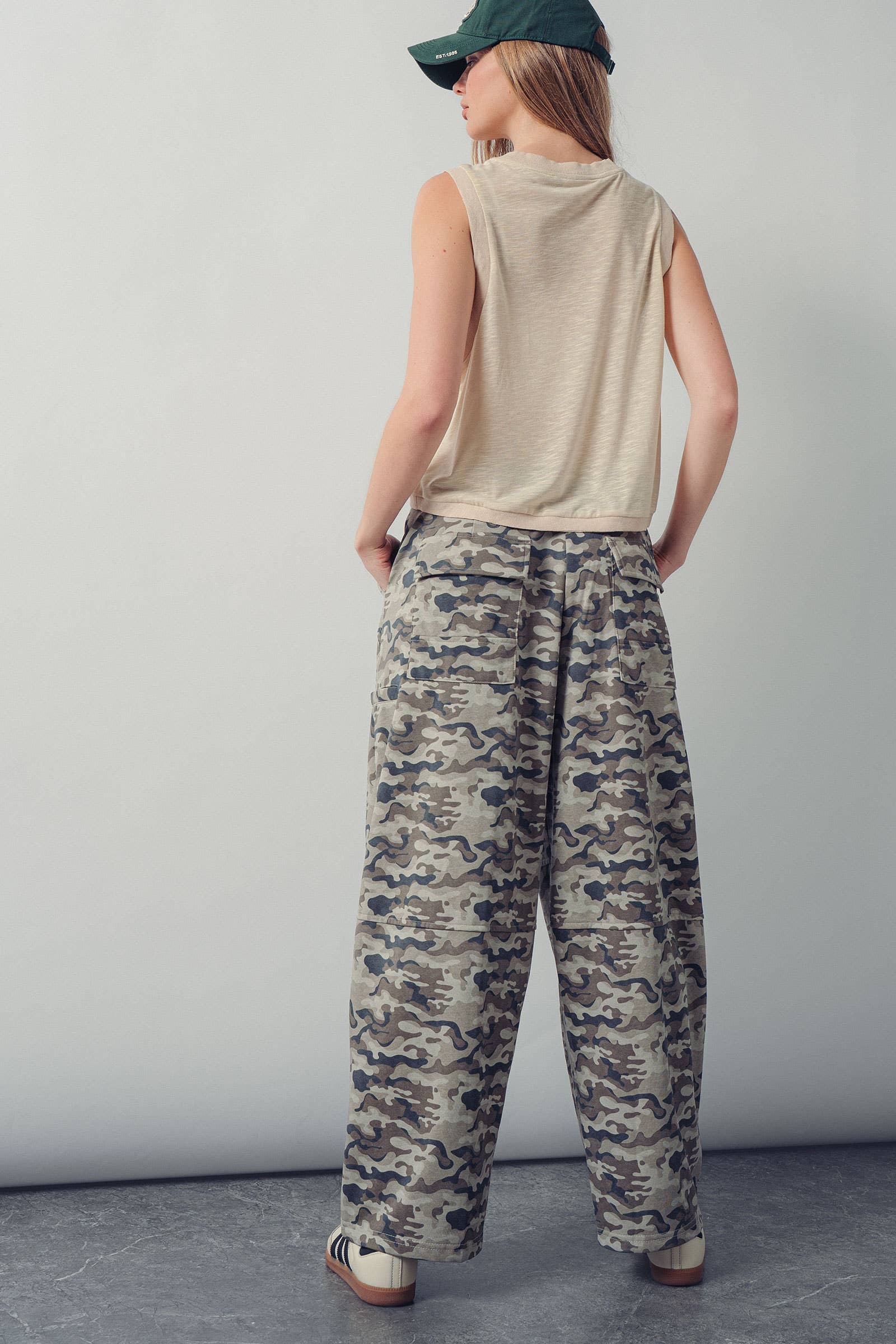 Camo Print Wide Leg Cargo Sweatpants