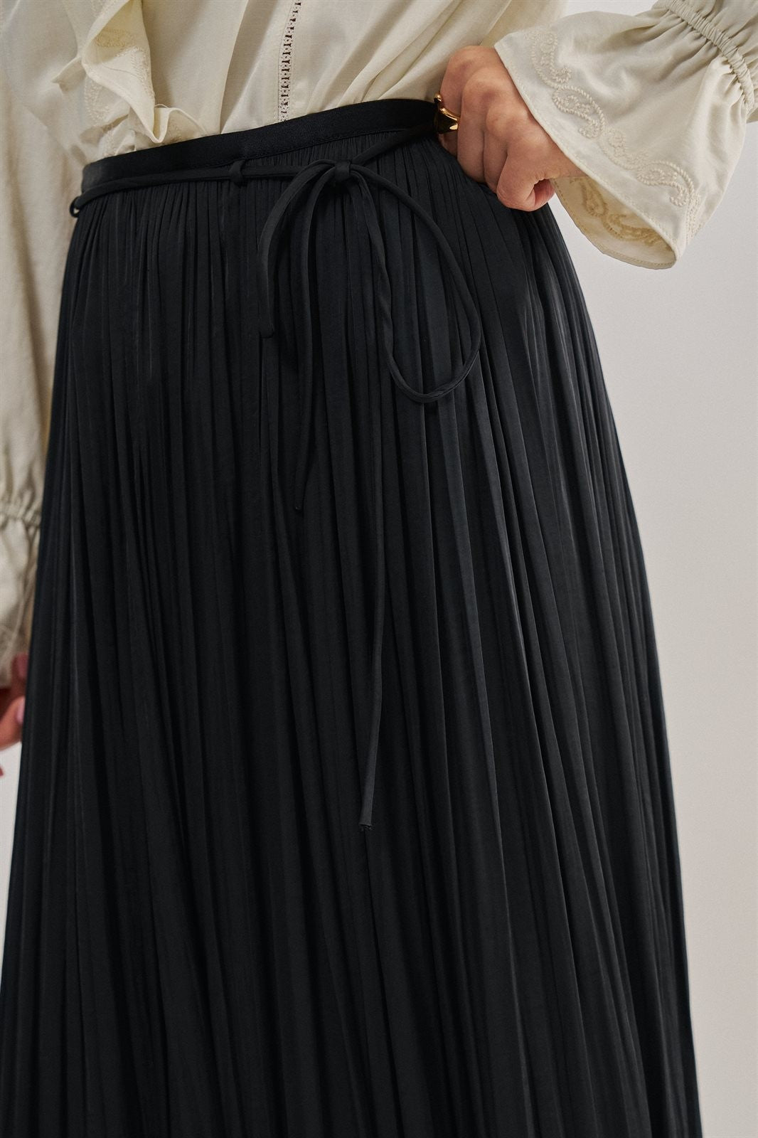 Washed Satin Crinkle Pleated Maxi Skirt in BLACK - Women's Maxi Skirts | Urban Daizy
