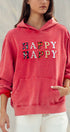 Urban Daizy "HAPPY HAPPY" Vintage Washed Hoodie Red Hoodie - Women's (UDZ-KN-00891) – alternate view 2