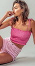 Urban Daizy Smocked Tie Strap Cropped Summer Tank Top Pink Tank Top - Women's (UDZ-TP-00467) – alternate view 6