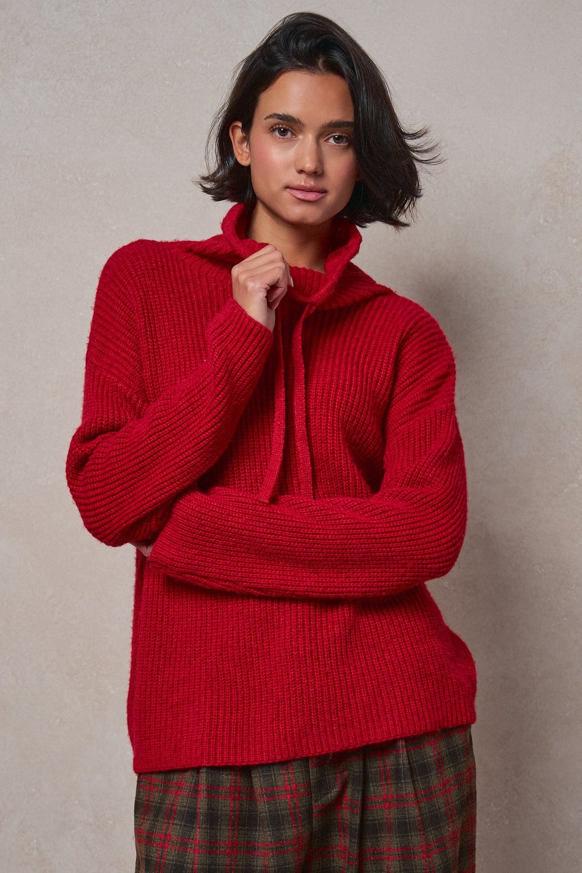 Ribbed Funnel Neck Knit Sweater in RED - Women's Sweaters | Urban Daizy