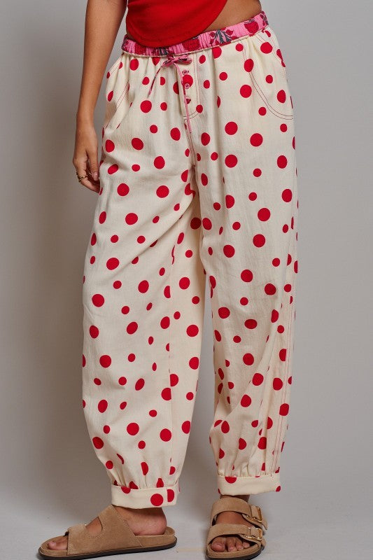 Retro Candy Pop Polka Dot Pants in CREAM RED - Women's Pants | Urban Daizy
