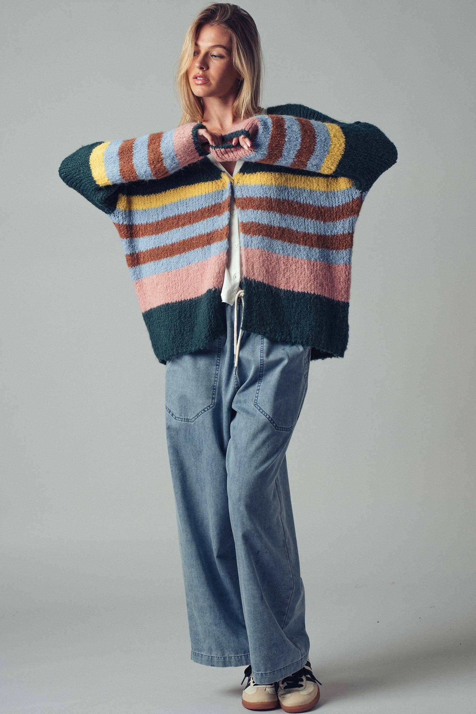 Urban Daizy Boho Stripe Cardigan Cream-Multi Cardigan - Women's (UDZ-KN-00358) – alternate view 11