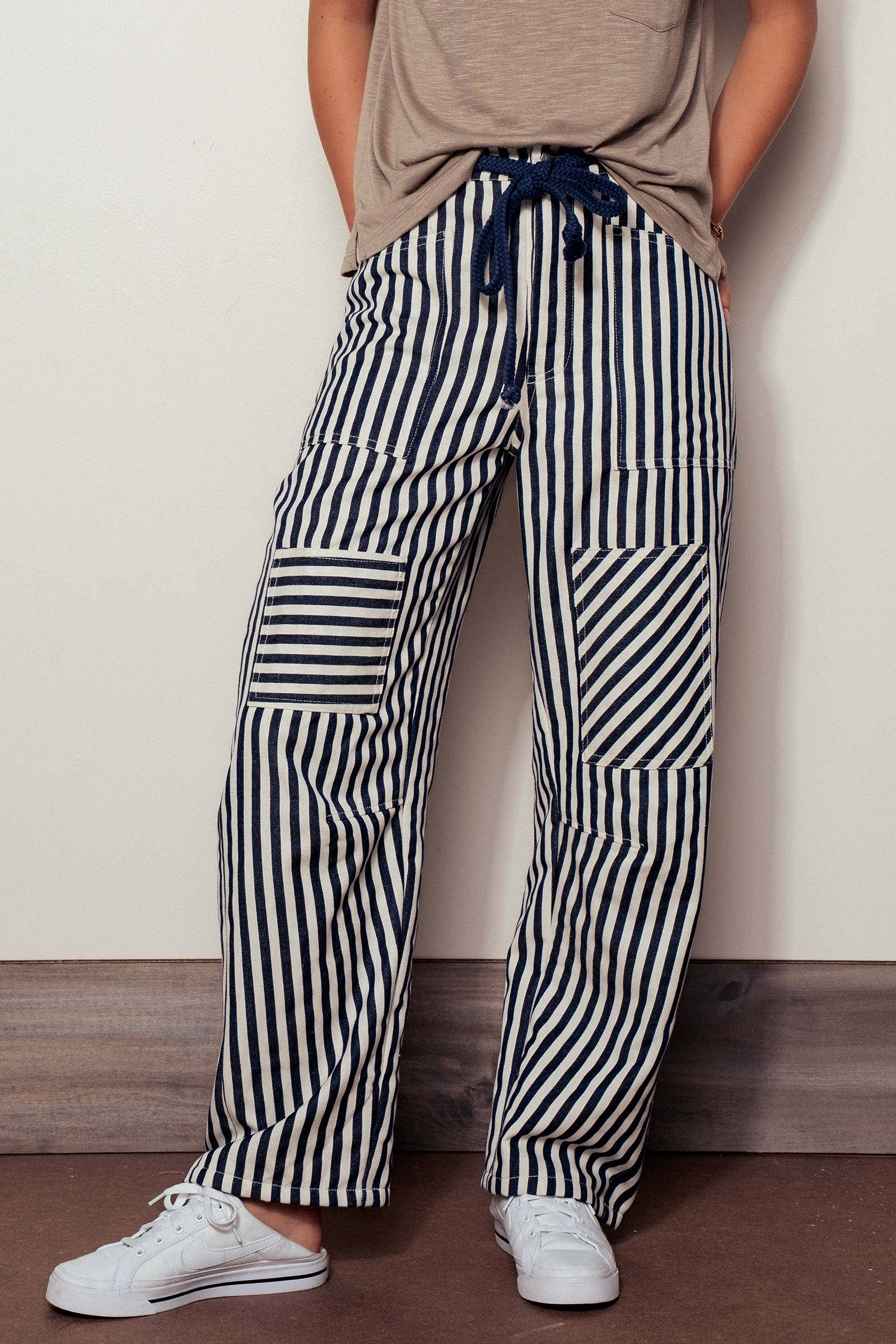 Urban Daizy Railroad Striped Patch Pocket Spring Utility Pants Blue Pants - Women's (UDZ-PT-00335) – alternate view 2