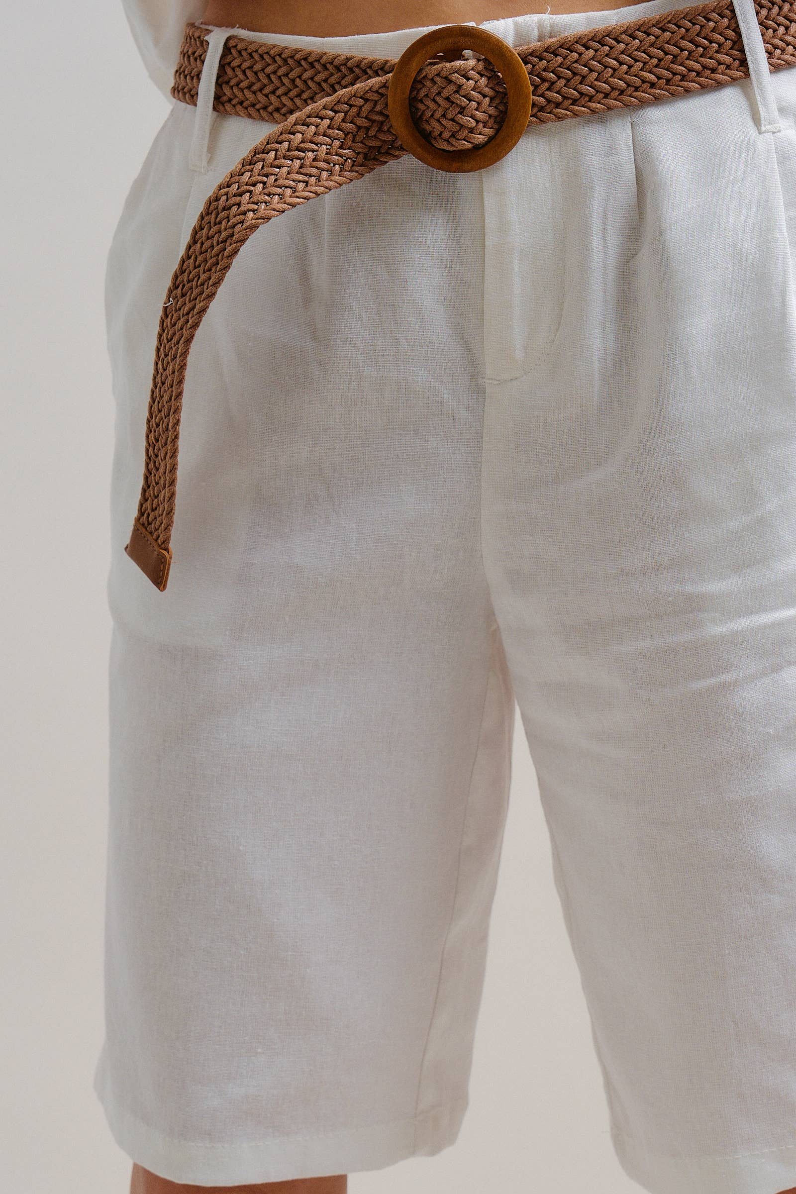 Linen Blend Belted Bermuda Shorts