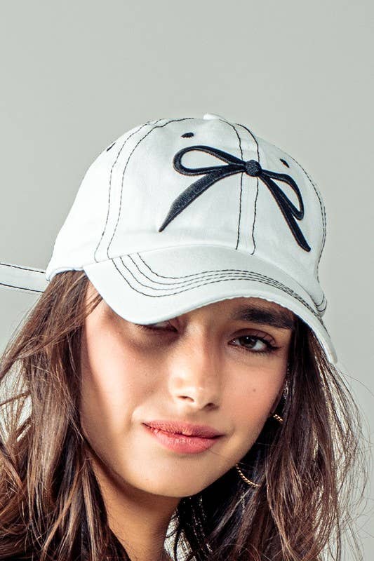 Embroidered Bow Detail Relaxed Baseball Cap