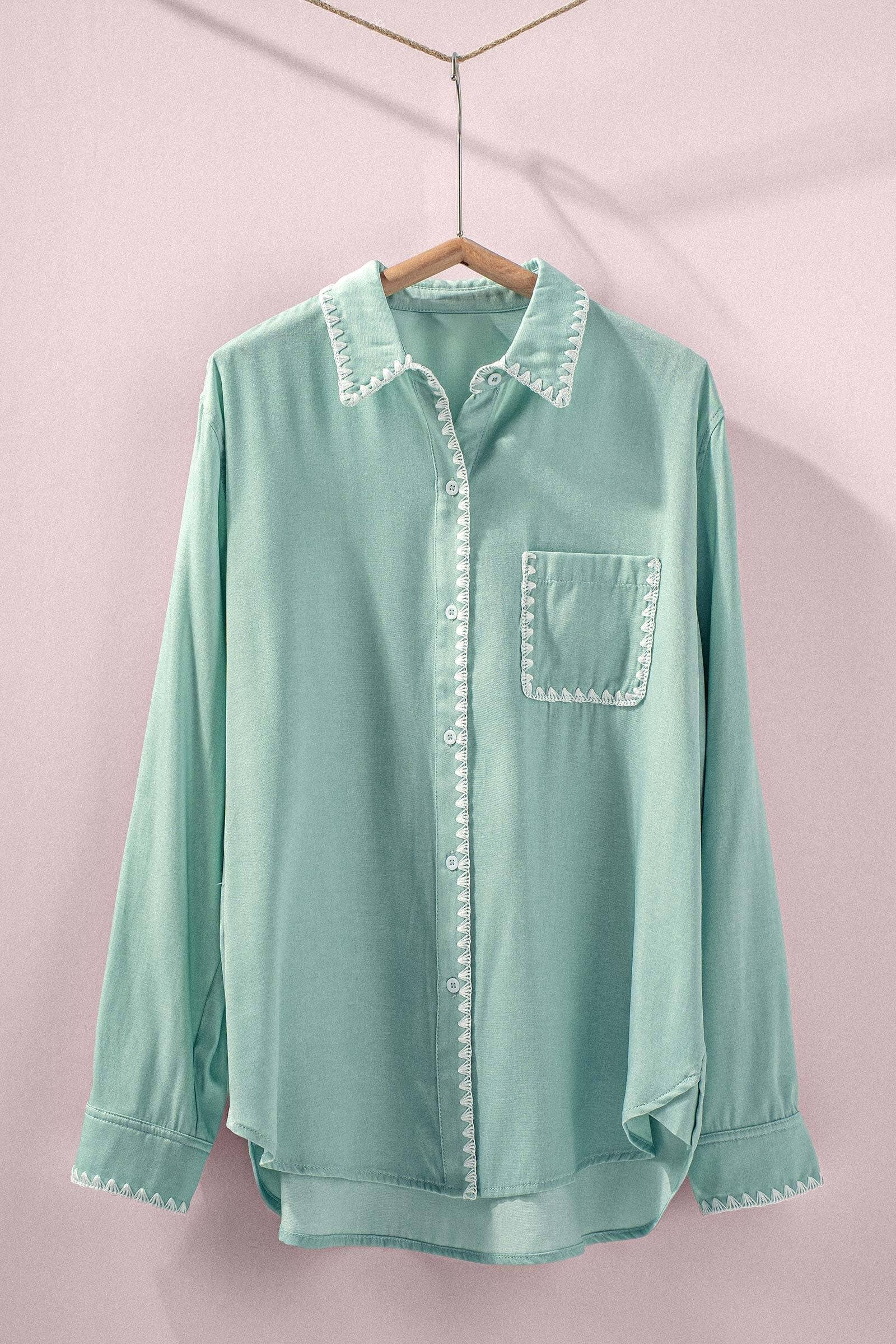 Urban Daizy Smooth Silk Long Sleeve Dress Shirt Denim Button Down Shirt - Women's (UDZ-TP-00735) – alternate view 5