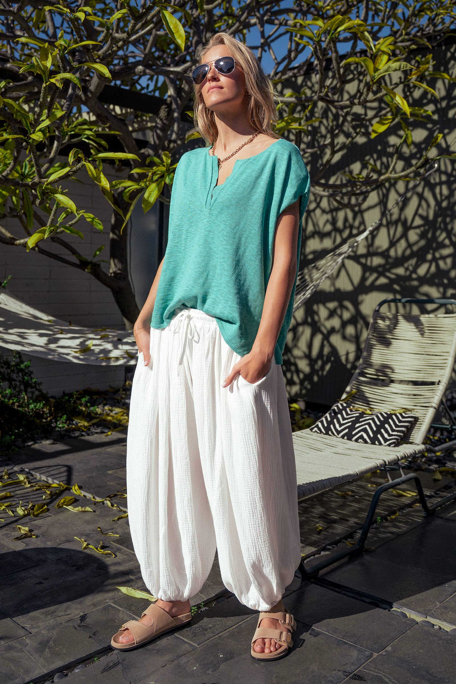 Urban Daizy Split Neck Cap Sleeve Cotton Blend Top Teal Blouse - Women's (UDZ-TP-01049) – alternate view 16