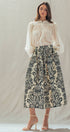 Urban Daizy Botanical Print Cotton Midi Skirt with Pockets Ivory-Black Skirt - Women's (UDSK0102) – alternate view 9