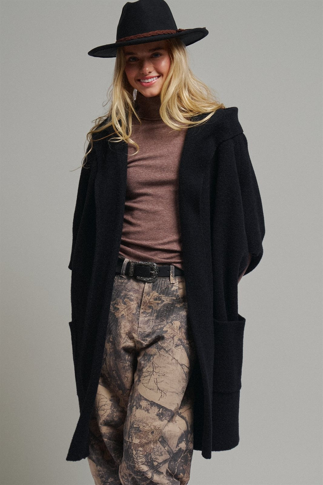 Oversized Wide Collar Open Front Poncho Cardigan in BLACK - Women's Cardigans & Shrugs | Urban Daizy