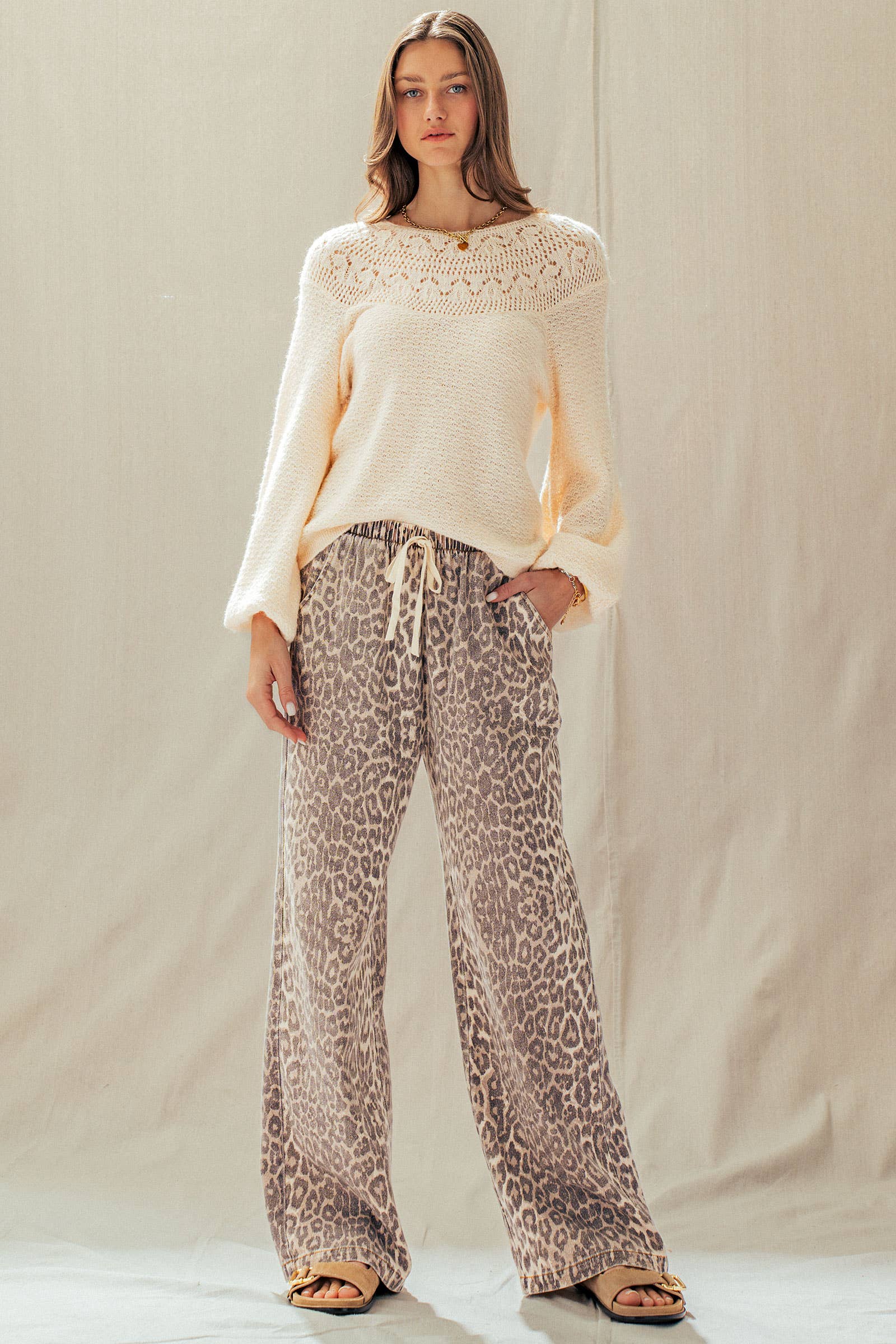 Urban Daizy Leopard Print Wide Leg Cotton Pants Drawstring Leopard Pants - Women's (UDZ-PT-00482) – alternate view 8