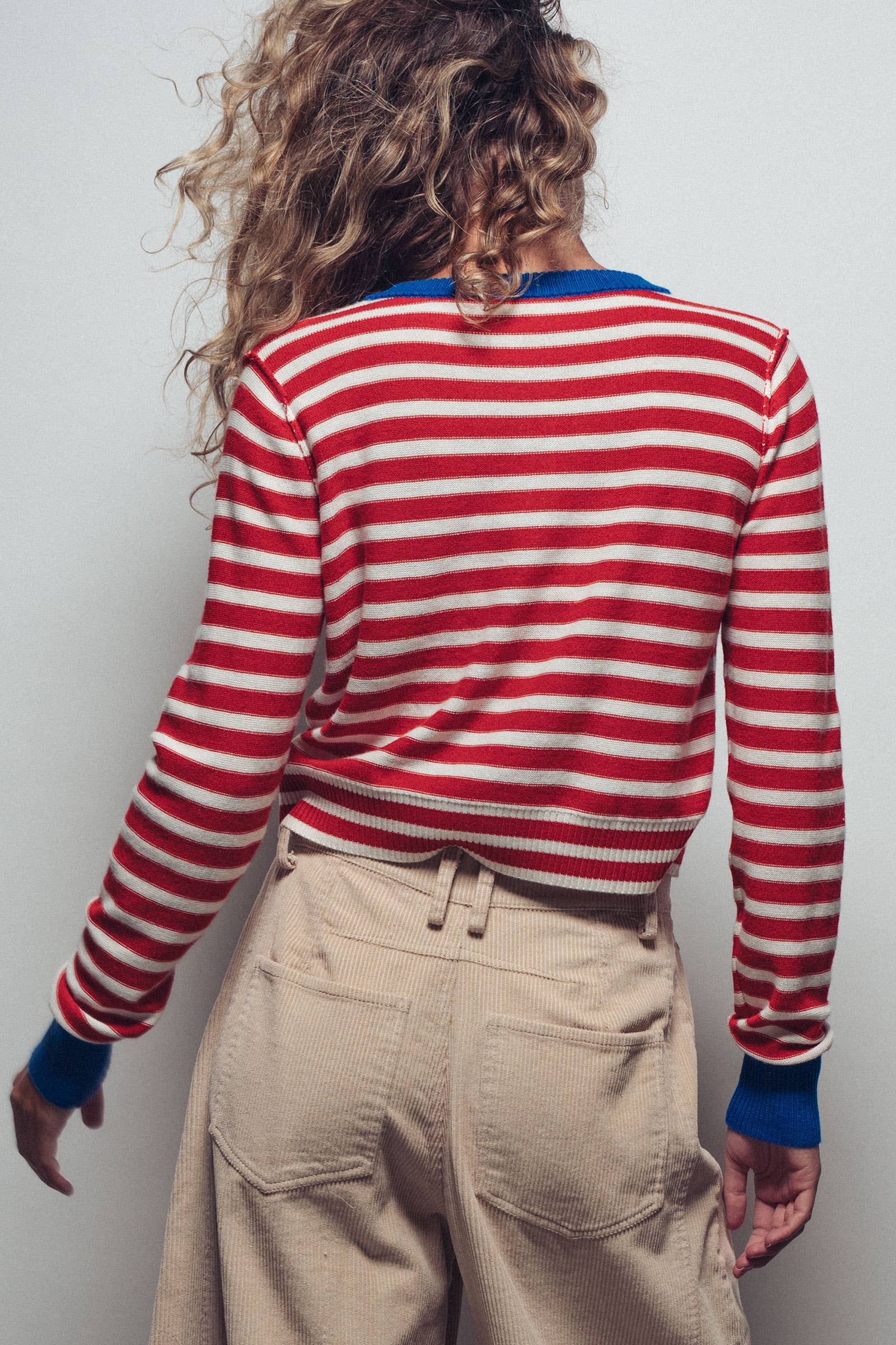 Striped Knit Cropped Button-Up Cardigan