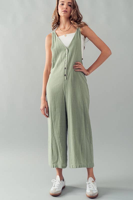 Urban Daizy Textured Button Front Wide Leg Jumpsuit Mauve Jumpsuit - Women's (UDZ-JR-00017) – alternate view 3