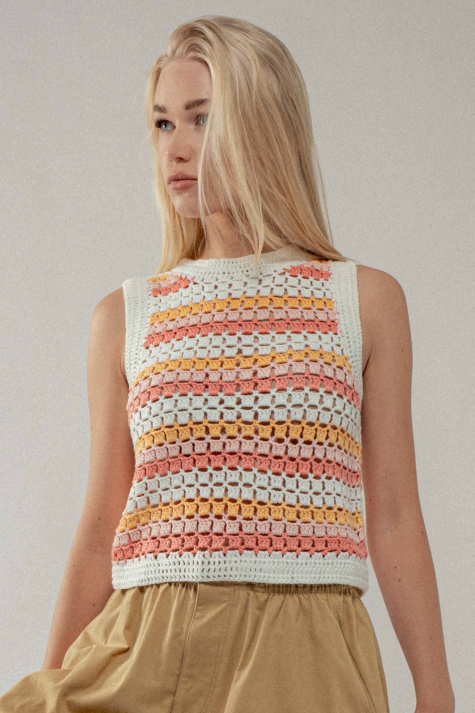 Urban Daizy Striped Crochet Tank Top with Contrast Trim Detail Blue-Multi Tank Top - Women's (UDZ-TP-00260) – alternate…