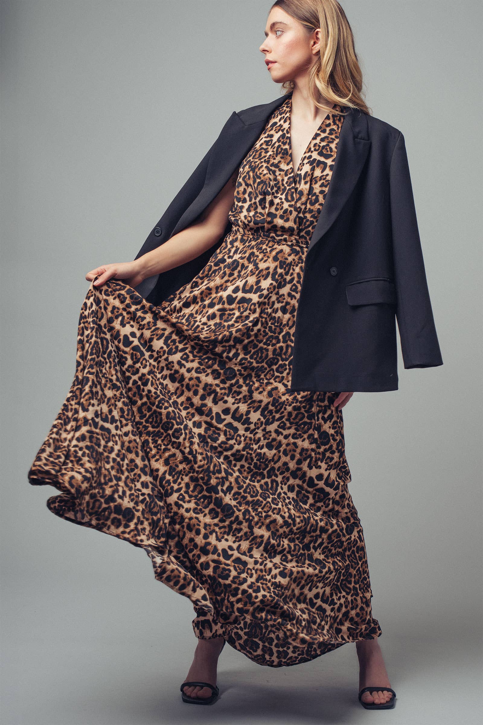 Urban Daizy Open Back Leopard Print Halter Maxi Dress Brown Dress - Women's (UDZ-KN-00657) – alternate view 5