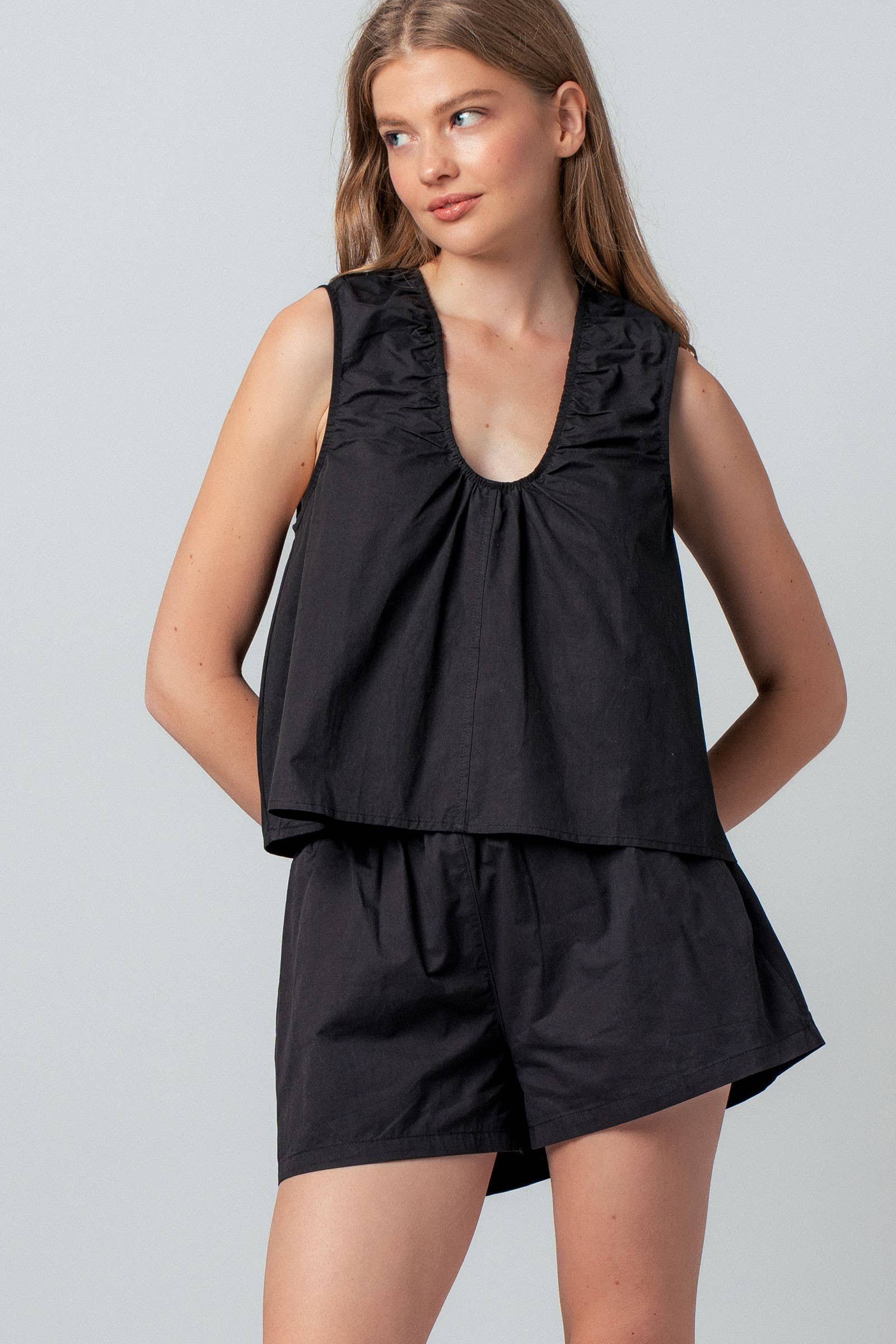 Urban Daizy Ruched Neck Cotton Sleeveless Matching Set Pink Top & Short Set (NOT Loungewear) - Women's (UDZ-OT-00168) – alternate view 7